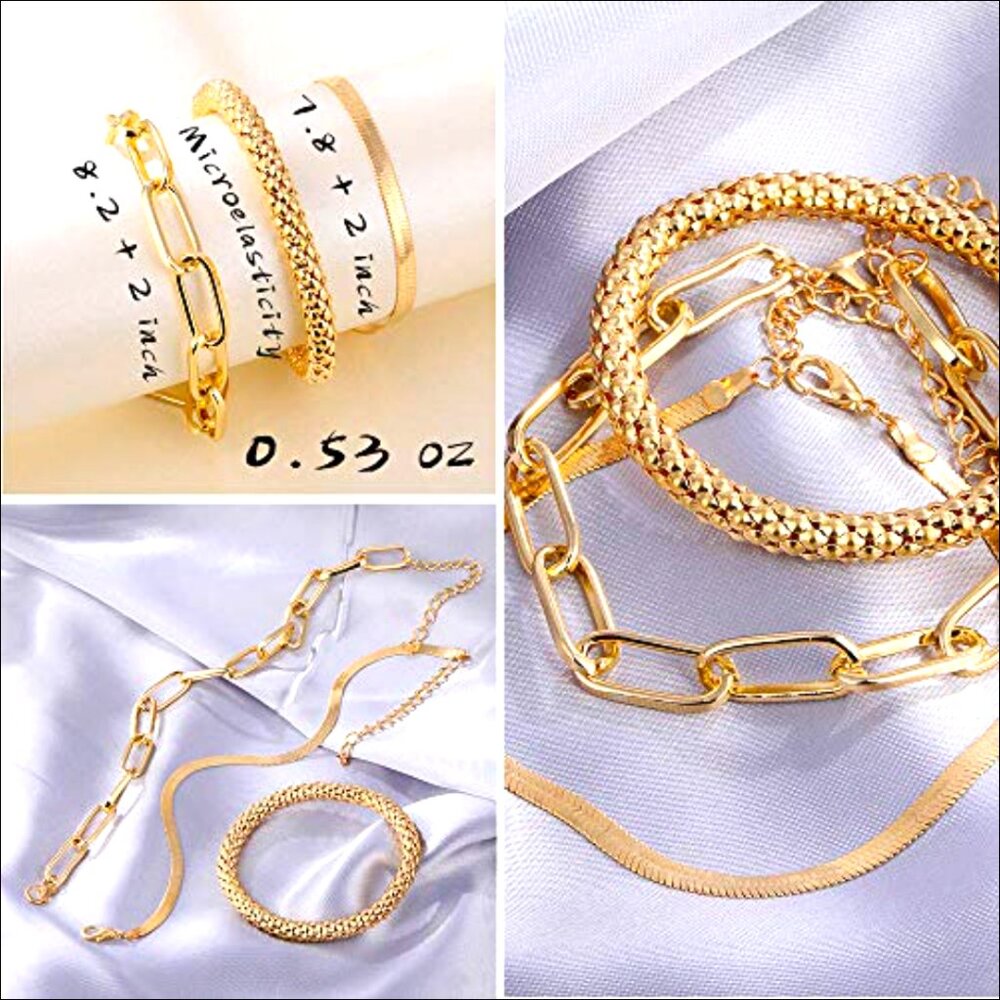14k Gold Plated Adjustable Stackable Bracelet Set… - image 3